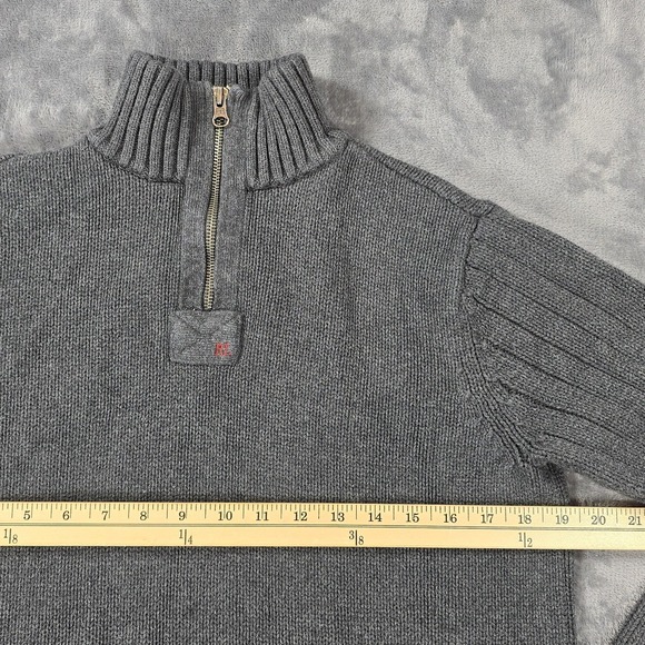 Polo Jeans Co Ralph Lauren 1/4 Zip Pullover Mens M Gray Knit Casual Sweater - Picture 7 of 9